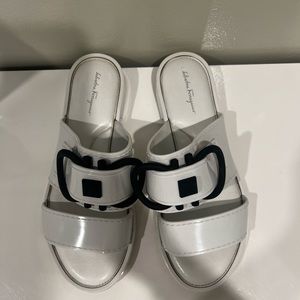 Salvatore Ferragamo, White Taryn Logo Slide Sandels (OPEN TO OFFERS)